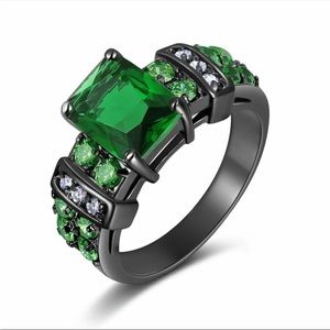 Green Emerald 18K Black Gold Filled Ring